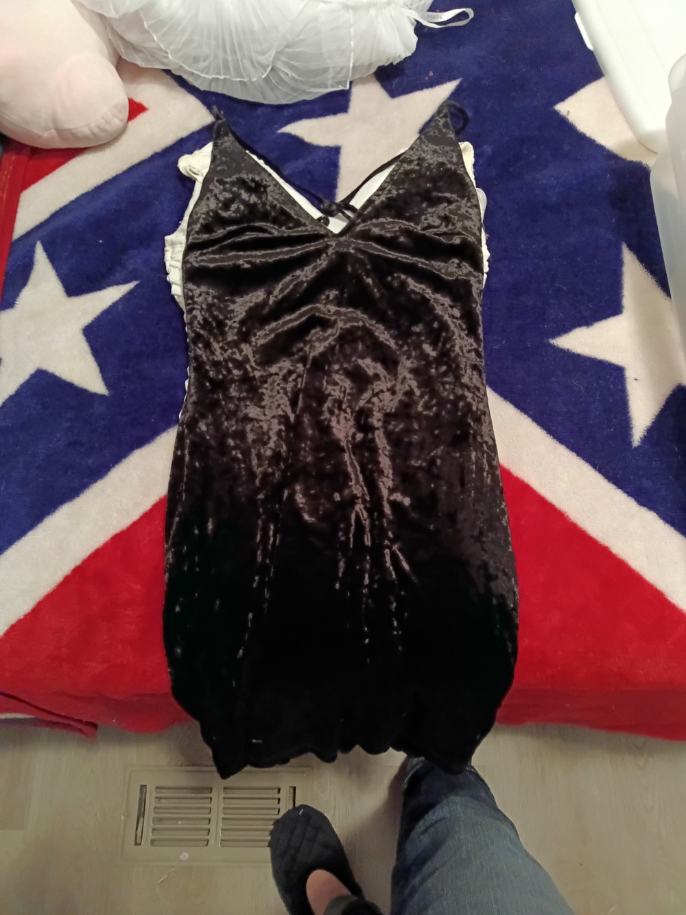 Crushed Velvet Backless Slip Dress - Black